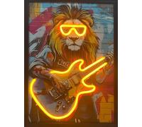 Home Luxe Rock Star Lion with a Guitar Neon LED Wall Art 40 x 60 cm