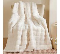 Home Luxury Bubble Faux Fur Throw Blanket, Soft and Warm Thick Furry Throw Blankets Delicate Texture Fluffy Plush Blanket for Sofa Couch Bed Living Room,White,40"*62"