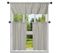Home Maison Metallic Buffalo Check Plaid Gingham Kitchen Curtains and Valances Set, Stone-Silver, 29x36