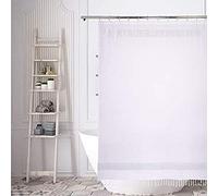Home Maison Pythia Stripes with Tassels Shower Curtain, 72x72, White-Silver