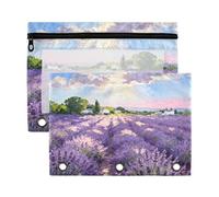 Home Management Binder with Clear Window Pencil case Organizer Lavender Summer Provence Large and Sturdy Three Ringing Binder for Storing School Students Teacher Supplies 2 PCS