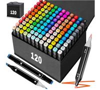 Home Markt24 Alcohol Markers, Double Sided Pens, Set of 120 + Bag - High Pigmentation, Waterproof, Durable, Perfect for Artists and Colouring Books