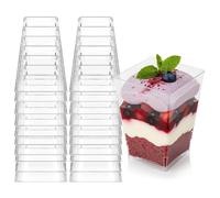 Home Markt24 Dessert Cups 160ml Set of 20 - Reusable Clear Plastic Cups for Mousse, Pudding, Tiramisu, Fruit Salad - Square Dessert Glasses for Party, Wedding, Catering
