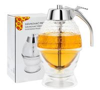 Home Markt24 Honey Dispenser 200 ml - Syrup and Chocolate Dispenser with Handle - Drip Free Honey Jar for Tea, Pancakes, Desserts - Transparent Plastic with Stand
