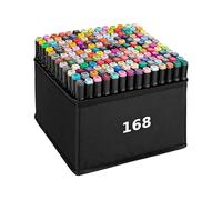 Home Markt24 - Set of 168 Double Sided Alcohol Markers + Pouch - Durable, Waterproof, Perfect for Artists and Colouring Books