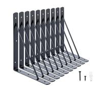 HOME MASTER HARDWARE 10 x 8 in Shelf Brackets, 90 Degree Triangle Wall Mount Angle L Bracket for Floating Shelves, Metal Support w/Screws, 10 Pack Black