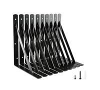 Home Master Hardware 12 inch x 8 inch Heavy Duty Shelf Brackets, Load Capacity: 600lb, Black Metal 90 Degree Supports for Shelves 10-Pack, Wall Mounted L Bracket for Floating Shelving with Screws