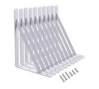 Home Master Hardware 12 inch x 8 inch Heavy Duty Shelf L Brackets Shelf Support Corner Brace Joint Right Angle Bracket White with Screws 10-Pack