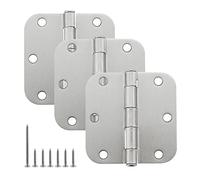 HOME MASTER HARDWARE 3 Pack Rounded Satin Nickel Door Hinges, 3.5 Inch Interior Door Hinges, 5/8" Radius Corners Residential Bedroom Door Hinge for Office/Bedroom/Study Living Room