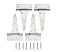 HOME MASTER HARDWARE 6 Inch Stainless Steel Gate Hinges for Wooden Fences Heavy Duty Tee Hinges,Shed Door Hinge,T-Strap Hinge for Outdoor Barns Gate with Screws 4 Pack