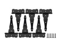 HOME MASTER HARDWARE 8 in Heavy Duty Decorative T Strap Hinge Shed Storage Gate Barns Tee Hinges with Screws Black Finish 6 Pack