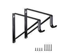 HOME MASTER HARDWARE Heavy Duty Closet Rod Brackets 2 Pack, Wall Mounted Shelf Bracket with Rod Shelving Support, 11 x 9.5 in Shelves Support Brace with Hook Black with Screws