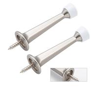 HOME MASTER HARDWARE Heavy Duty Screw-in Doorstop - Solid Rigid Door Stopper with Satin Nickel Finish and Plastics Tip, Set of 2