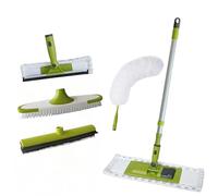 HOME MAX 5 in 1 Home Cleaning Kit with Extension Pole Replacement Heads to Keep All Surface of Homes Tidy | Includes Soft Rubber Broom Indoor, Window Cleaner, Duster, Flat Mop and Brush