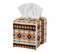 Home Modern Decorative Square Tissue Holder Beige Geometric Aztec Tissue Box Cover Cube PU Leather Facial Paper Organizer Dispenser for Living Room Bedroom Bathroom