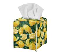 Home Modern Decorative Square Tissue Holder Lemon Tissue Box Cover Yellow Cube PU Leather Facial Paper Organizer Dispenser for Living Room Bedroom Bathroom