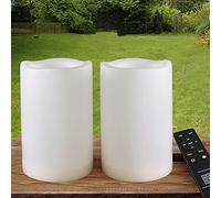 HOME MOST Pack of 2 White 4x6 LED Pillar Candles Outdoor IP65 Waterproof - LARGE Pillar Candles Battery Powered with Timer and Remote - Battery Operated Unscented Outdoor Flameless Candles Flickering