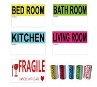 Home Moving Labels for 1 Bedroom House Apartment - 300 Count, 3 x 2 Inch, 5 Coloured Label Sticker Rolls, Fragile Packing Labels for Boxes and Moving House Essentials