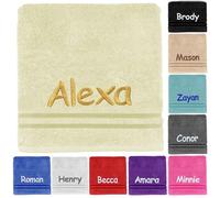 Home N Living Kids Personalised Bath Towel Any Name Beautifully Embroidered On A Luxury 550gsm Towel. Perfect For Holiday, Swimming or Bathing. (Cream, Bath Towel)