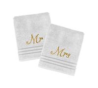 Home N Living Wedding Personalised Luxury Bath Towels His Hers/Mr Mrs 100% Cotton Terry Towel Extra Absorbent Bath Shower Anniversary Wedding Gift (White Mr/Mrs)