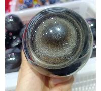 Home Natural Gold Silver Obsidian Ball handpolished Ornaments Fortune Crystal feng Shui Home Decoration decoratio (Color : No.1, Size : 200-250g)