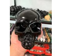 Home Natural Obsidian Skull Crystal Carving Witchcraft Skull Home Decoration Decorative Gift (Size : 1300-1500g)