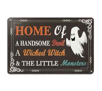 Home Of A Handsome Devil, Wicked Witch And Monsters Vintage Look Iron 20X30 CM Decoration Crafts Sign for Home Kitchen Bathroom Farm Garden Garage Inspirational Quotes Wall Decor