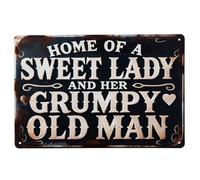 Home Of A Sweet Lady And Her Grumpy Old Man Metal Decor Rustic Antique Decorations Knowledge Home Happiness Tin Signs 8×12 Inch