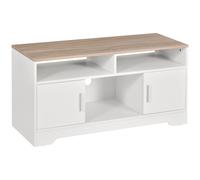 TV Stand for TVs up to 42 Inches with Cabinets - Shelves and Wide Tabletop for Living Room - Bedroom - Dining Room - White and Wood Color Door Cabinet