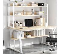 Home Office Computer Desk with Hutch and Bookshelf Space Saving Writing Study Table with Storage Shelves Modern Wood Table with Metal Frame Workstation Desk 39inch A