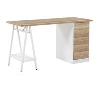 Home Office Desk HEBER Brown/ White 140 cm 60 cm with Drawers