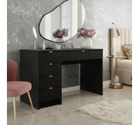 Home Office Desk With Drawers Tireno Black Molet Laminated Mdf Grooved Fronts Modern Workstation For Bedroom Study Room