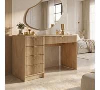 Home Office Desk With Drawers Tireno Cremona Oak Laminated Mdf Grooved Fronts Modern Workstation For Bedroom Study Room