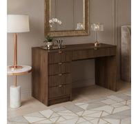Home Office Desk With Drawers Tireno Okapi Walnut Laminated Mdf Grooved Fronts Modern Workstation For Bedroom Study Room