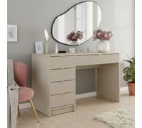 Home Office Desk With Drawers Tireno Sand Beige Laminated Mdf Grooved Fronts Modern Workstation For Bedroom Study Room