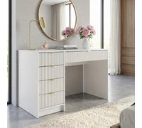 Home Office Desk With Drawers Tireno White Velvet Laminated Mdf Grooved Fronts Modern Workstation For Bedroom Study Room