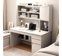 Home Office Desk with Hutch, Wooden Computer Table, Storage Drawers & Shelves, 3 Drawers & 2 Shelves, Functional Design for Bedroom & Home,
