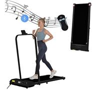 Home Office Folding Treadmill, Portable Under Desk Walking Running Machine, Slim Compact Electric Treadmill with Bluetooth Speaker, Remote Control & LED Display (Black)
