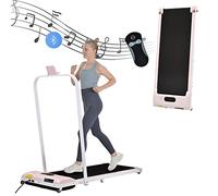 Home Office Folding Treadmill, Portable Under Desk Walking Running Machine, Slim Compact Electric Treadmill with Bluetooth Speaker, Remote Control & LED Display (Pink)