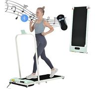 Home Office Folding Treadmill, Portable Under Desk Walking Running Machine, Slim Compact Electric Treadmill with Bluetooth Speaker, Remote Control & LED Display (Green)