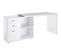 Zennor Compact L-Shaped Rotating Computer Desk with Drawers, Shelf & File Cabinet - White, White