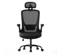 Home Office Mesh Chair, Ergonomic Swivel Chair with Lumbar and Head Support, Fold-Up Armrests, Tilt Function, Black