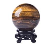 Home Office Ornament Crystal Ball, Tiger Eyes Polished Divination Sphere with Stand, Stone Figurines for Feng Shui Decorative,6cm