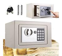 Home Office Security Safe Wall Hanging Safety Storage Box, Digital Keypad and Keys, Electronics Cash Safe With 2 Keys and 2 Bolts for Office Hotel, 23x17x17cm, White