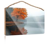 Home Office Signs for Doors Funny Autumn Tree Reflected in Calm Lake Signs for Bathroom Farmhouse Bathroom Sign(23X35CM)