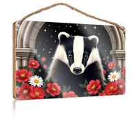 Home Office Signs for Doors Funny Badger Surrounded by Vibrant Flowers Under A Starry Night Sky Signs for Bathroom Farmhouse Bathroom Sign(23X35CM)