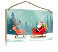 Home Office Signs for Doors Funny Santa Claus is Riding On A Sleigh Pulled by A Reindeer in A Snowy Forest Signs for Bathroom Farmhouse Bathroom Sign(15X28CM)