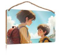 Home Office Signs for Doors Funny Two Children in Yellow Jackets with Backpacks, Standing by The Sea Signs for Bathroom Farmhouse Bathroom Sign(20X30CM)