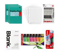 Home Office&Study Stationery Starter Kit including Blank Copier Paper, Pukka Pads NotePad, Triplast Punched Pockets, Zebra Ballpoint Pens, Pentel Mechnical Pencils and STABILO Highlighters