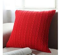 Home-organizer Tech Cotton Removable Knitted Decorative Pillow Case Cushion Cover Cable Knitting Patterns Square Warm Throw Pillow Covers, 17.5 By 17.5 Inch, Red, Cover Only